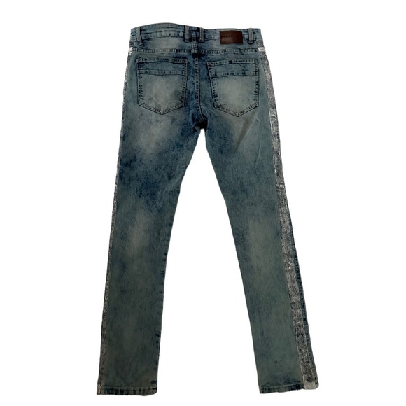 M. Society Men’s Acid Wash Patchwork Distressed Jeans Size 34x32 - Picture 3 of 17